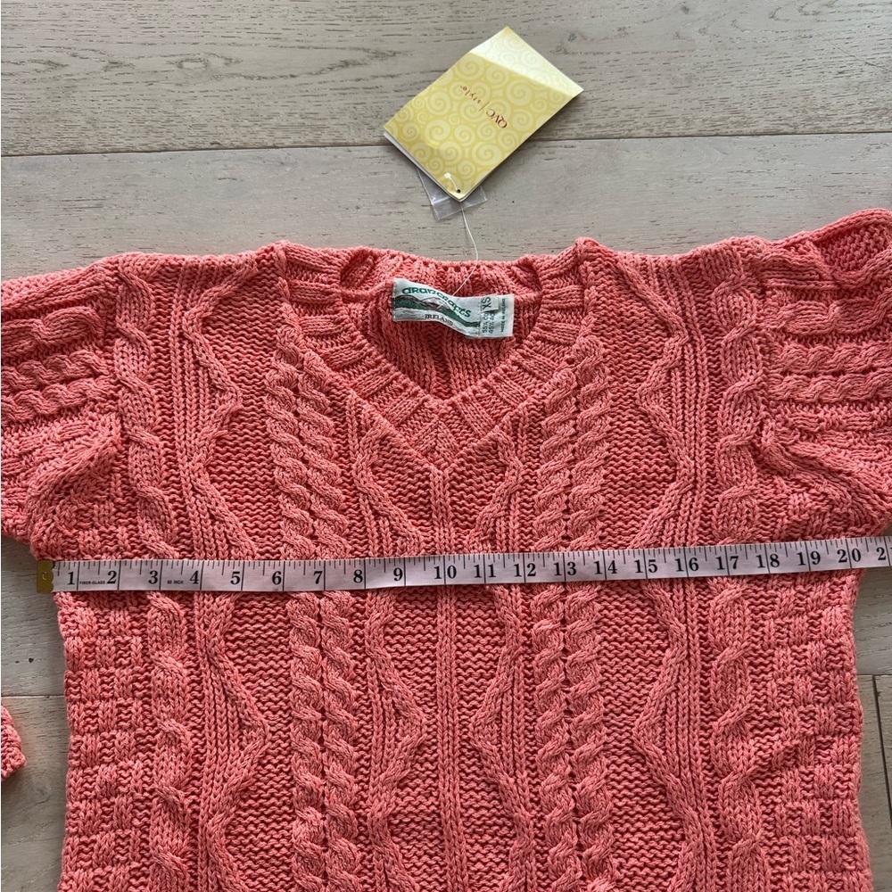 Nwt Aran Crafts Ireland Cableknit Sweater Xs Coral — image 5 of 6